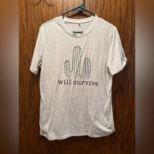 Gray T-Shirt with Cactus Print-"I will survive"